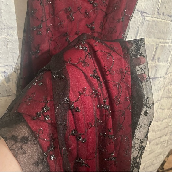 Vintage 90’s Steppin’ Out Gothic Victorian Satin Sheer Lace Maxi Slip Dress S - Picture 1 of 12